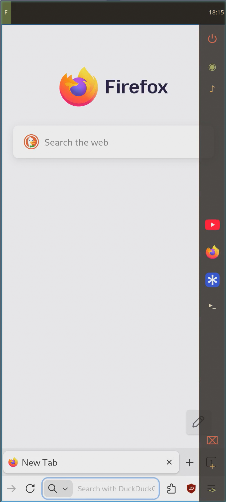 Firefox with the right-edge launcher pulled in.