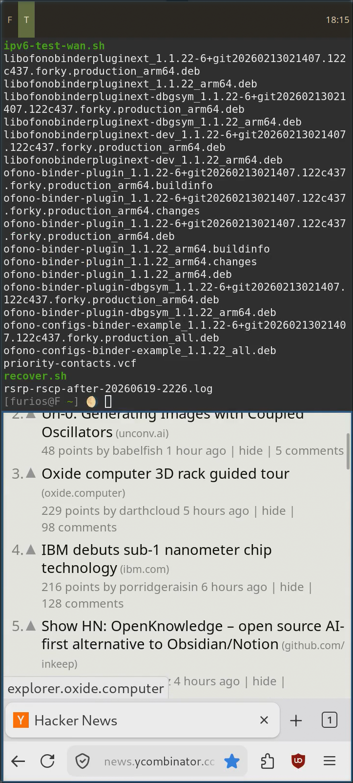 Terminal and Firefox tiled together on the FLX1.